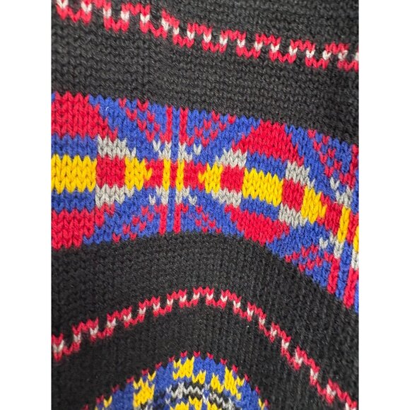 Liz Claiborne Liz&Co Bright Petite L Sweater Black Multicolor Geometric Striped - Picture 4 of 8